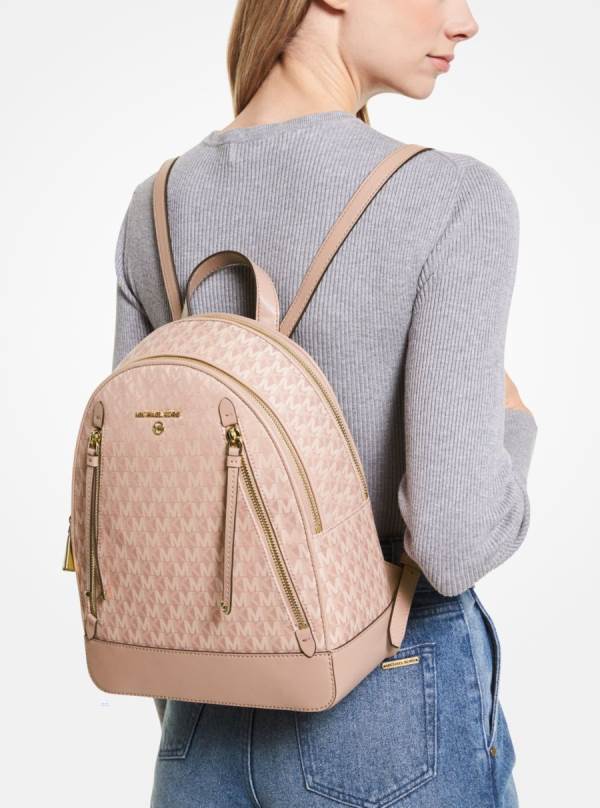 Damske Batohy Michael Kors Brooklyn Medium Logo Jacquard Ruzove Biele - Kabelky Michael Kors Nejlevnejsi | AVKPU-1748
